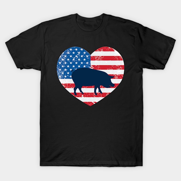 American Flag Heart Love Pig Usa Patriotic 4Th Of July T-Shirt by JaroszkowskaAnnass